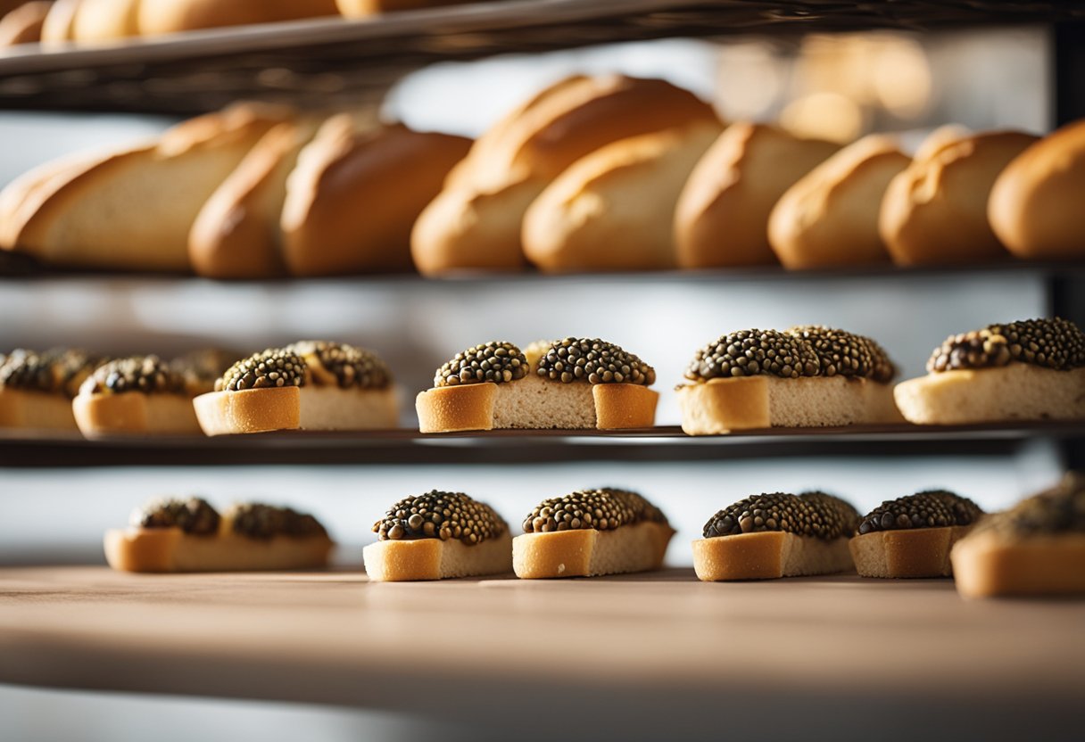 A close-up of a pantry shelf with tiny beetles crawling on a loaf of bread