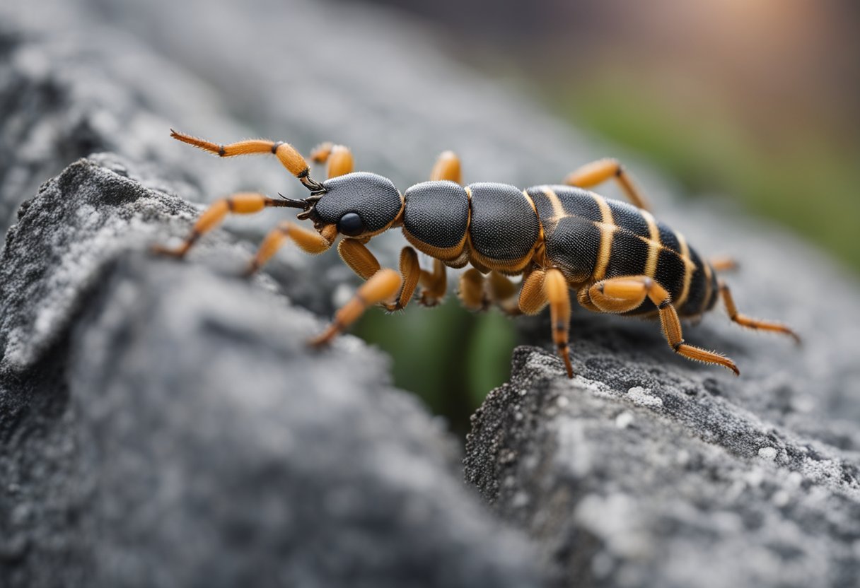 En nærbilde av et skjeggkre som kryper på en vegg, med distinkte antenner og segmentert kropp